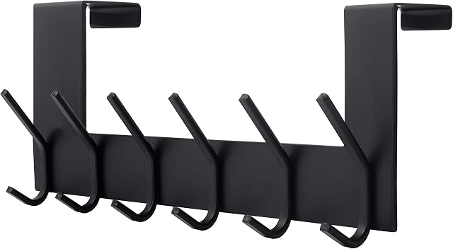 Dseap Over The Door Hook Hanger - 6 Hooks Over Door Coat Rack for Hanging Clothes Hat Towel, Black