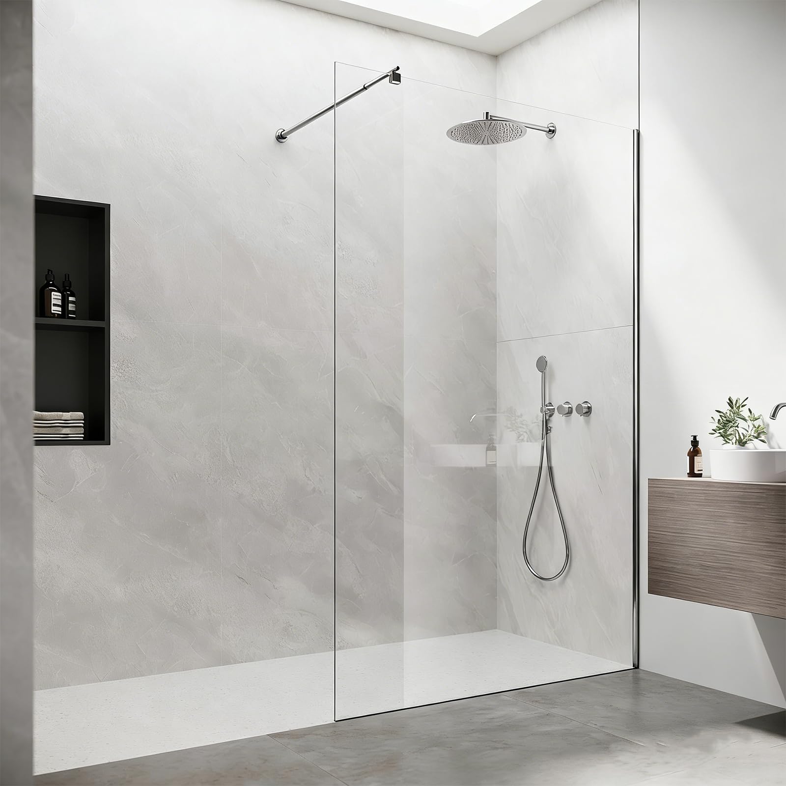 SVNR 70-120 cm Support de paroi de douche, barre de stabilisation de douche pour épaisseur de verre de 6 à 10 mm, barre de maintien en acier inoxydable, stabilisateur pour parois de douche et douches