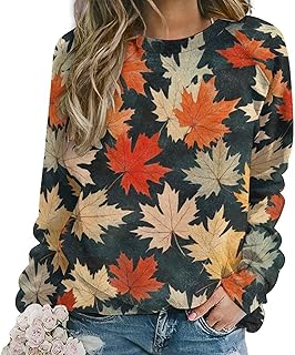 ZOCAVIA Womens Fall Crewneck Sweatshirts Fashion Casual Long Sleeve Pullover Tops Country Camo Maple Graphic Shirts Oversized