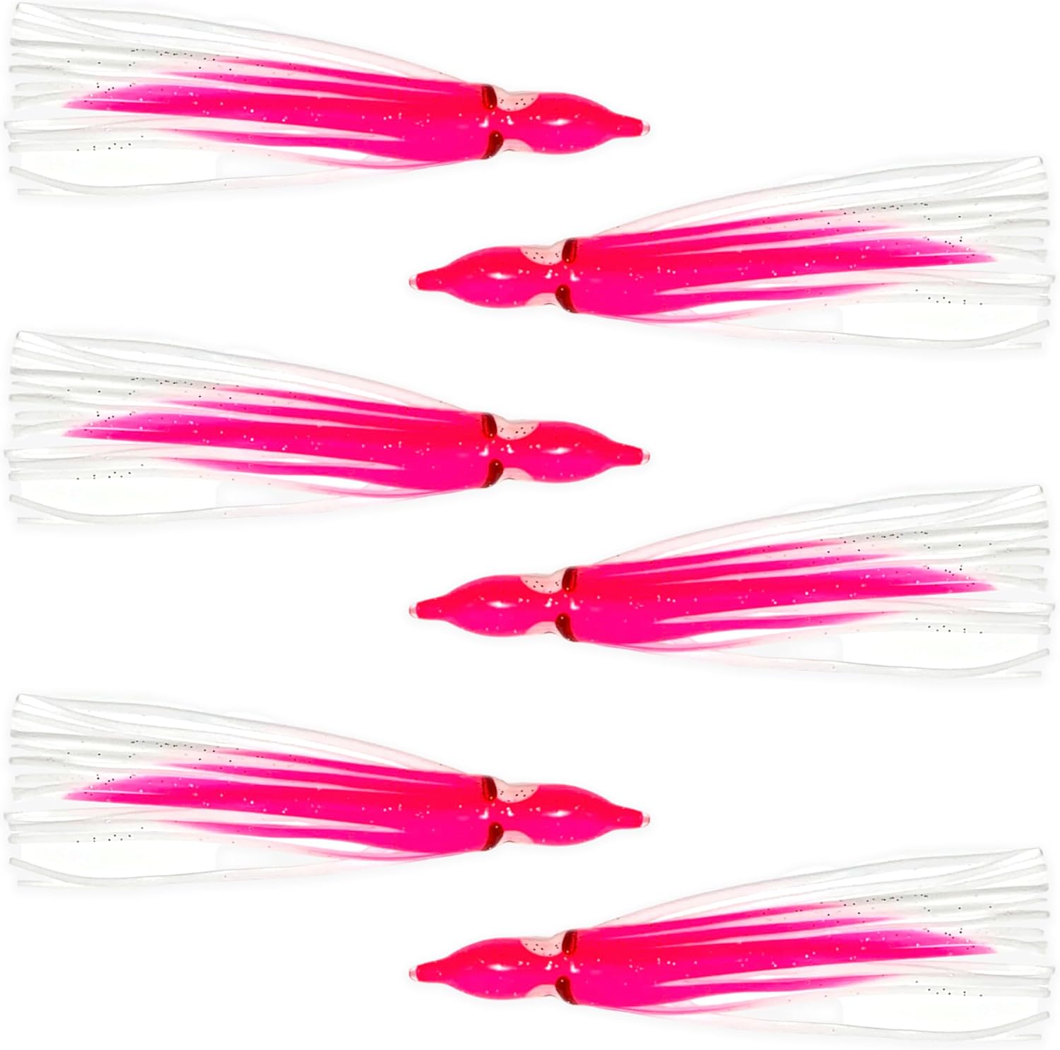 4.75" Trolling Squid Skirts, Artificial Hoochie Bait Lures, 40 Pcs Pink/White, for Offshore Trolling & Casting, Ideal for Salmon, Tuna, Mahi & Saltwater Game Fish
