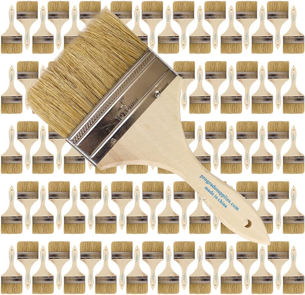 Pro GradeChip Paint Brushes - 96-Pack - 4" Chip Brushes for Paints, Stains, Varnishes, Glues, & Gesso - Home Improvement - Interior & Exterior Use
