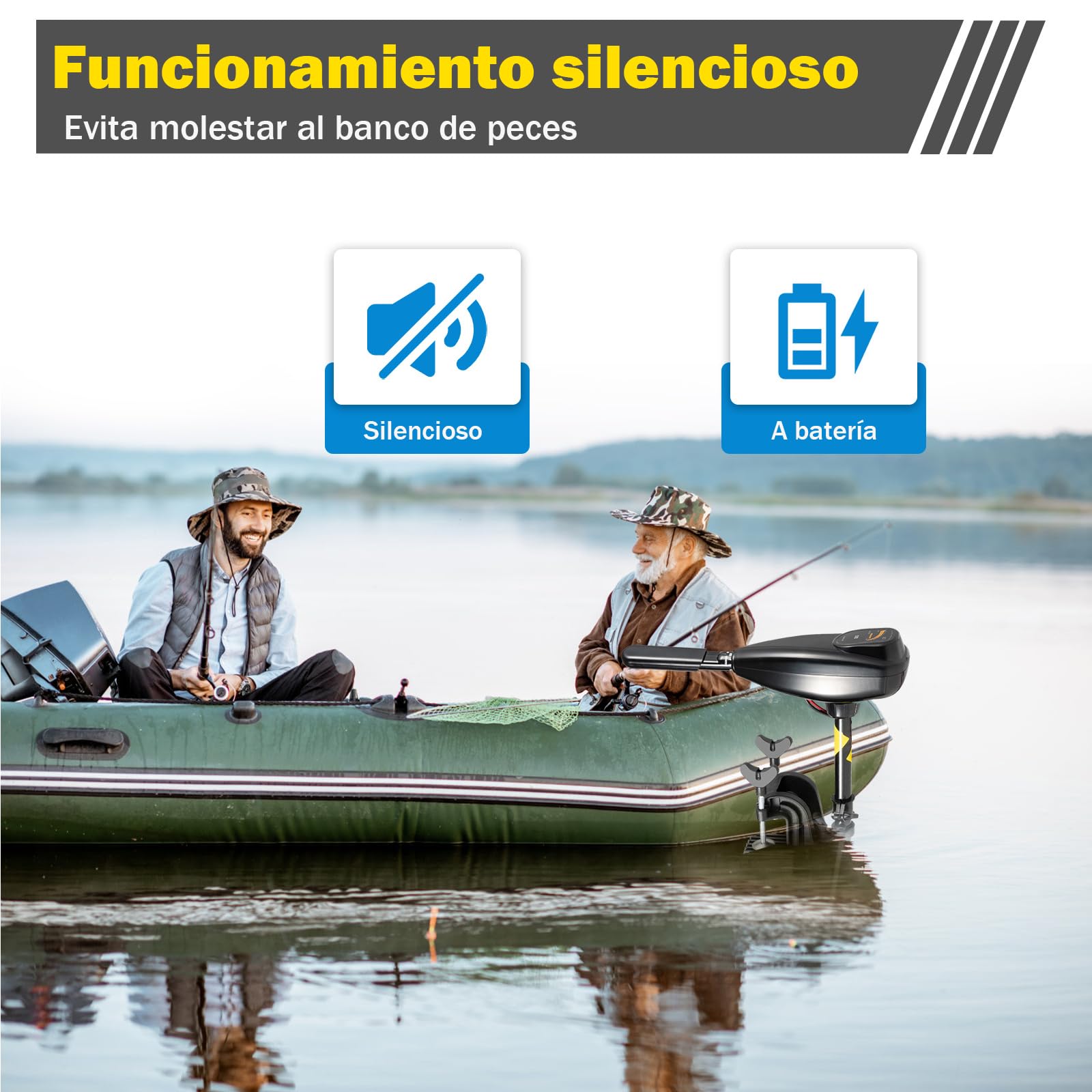 Motor Fueraborda Eléctrico 12V, 80 Libras - 626W Sin Licencia, 8 Marchas, 1850 Fuerza de Tracción, Para Barco (80 LBS Shub 12)