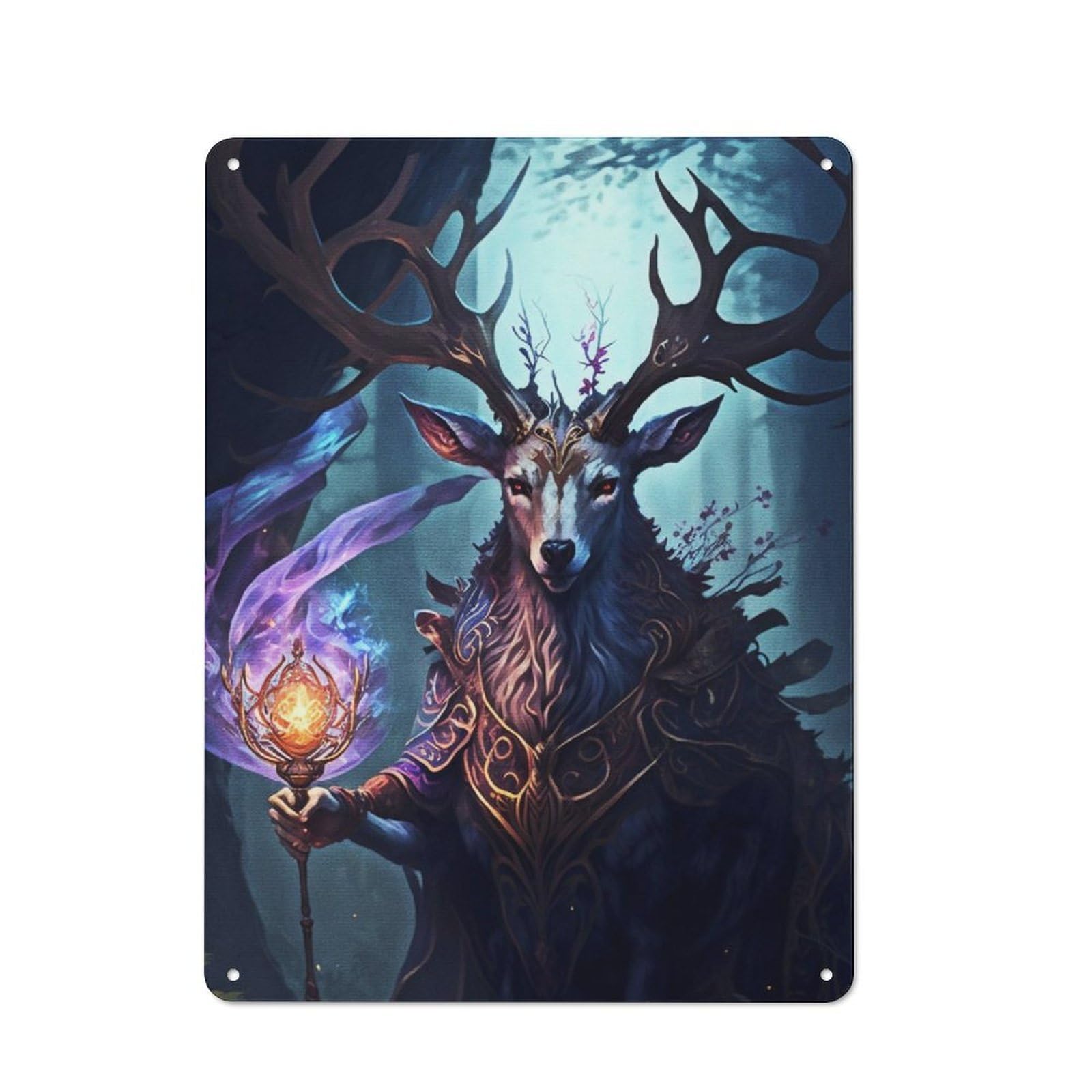 Junmoney The Conjured Deer Rustic Tin Wall Plaque 40X30cm For Guest Room Or Hallway, For Garage, Workshop And Man Cave Decoration