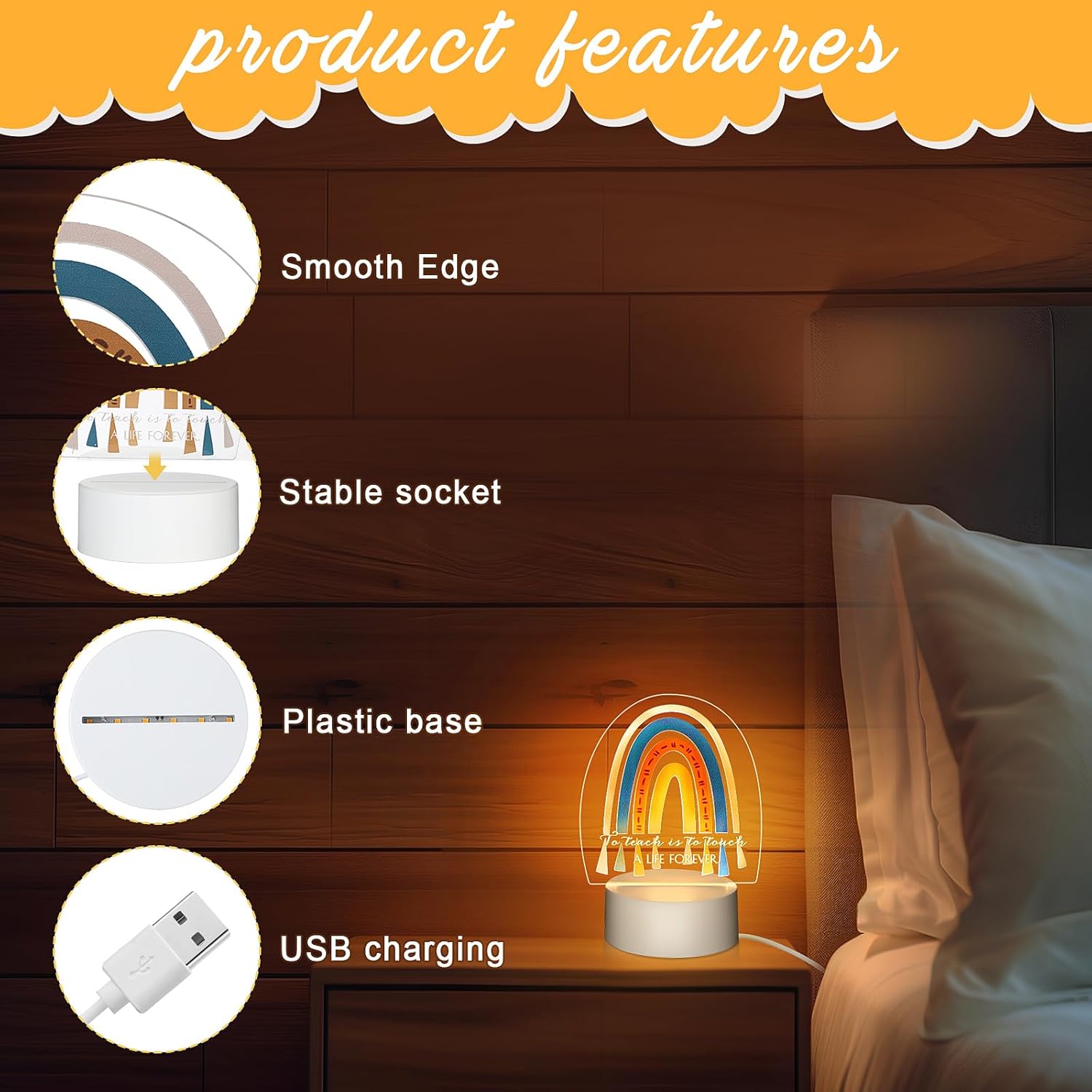 Kigley 10 Pcs Teacher Appreciation Gifts Rainbow Lamp Engraved Acrylic Teachers Inspirational LED Night Light with USB for Teacher Retirement Gifts Birthday Gift