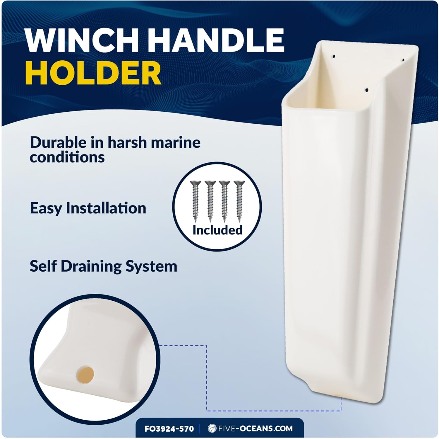 Five Oceans Floating Sailboat Winch Handle & Winch Handle Holder Pocket Set - Durable Marine-Grade Design