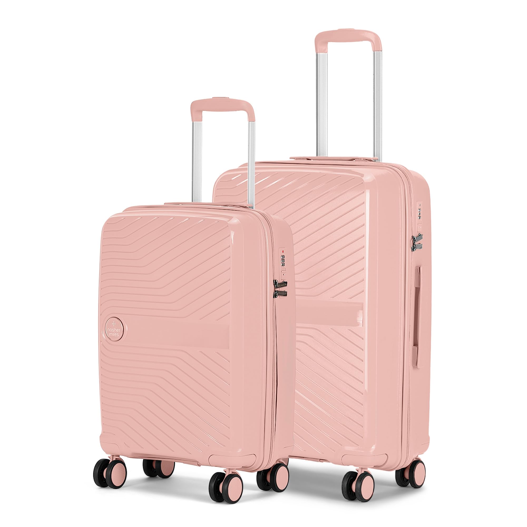 Nasher Miles Bruges Hard-Sided Polypropylene Luggage Set of 2 Peach Trolley Bags (55 & 65 cm)