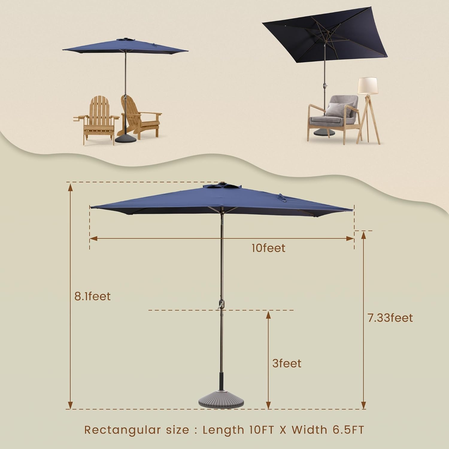 MONDAWE Outdoor Patio Umbrella 10 x 6.5 FT Rectangular Market Umbrella with Tilt and Crank Aluminum Commercial Table Umbrella for Pool Backyard Balcony
