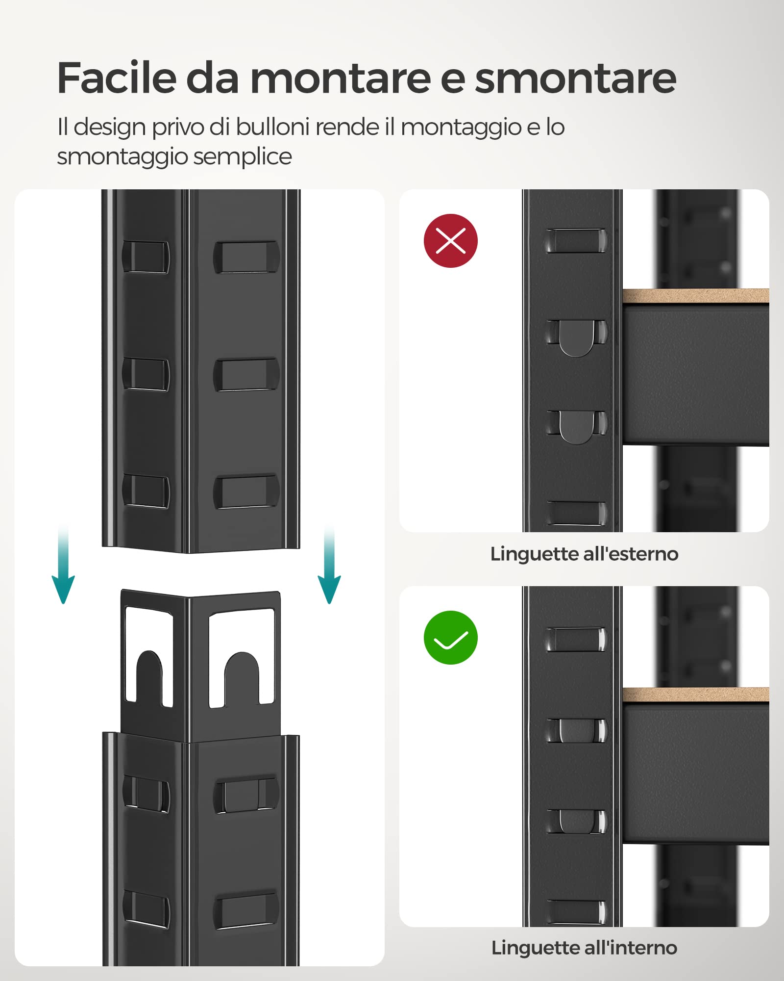SONGMICS Mensola portaoggetti a 4 livelli, 40 x 80 x 160 cm, capacità 520 kg, tavole regolabili, stile industriale, per cucina, soggiorno, nero, GLR044B01