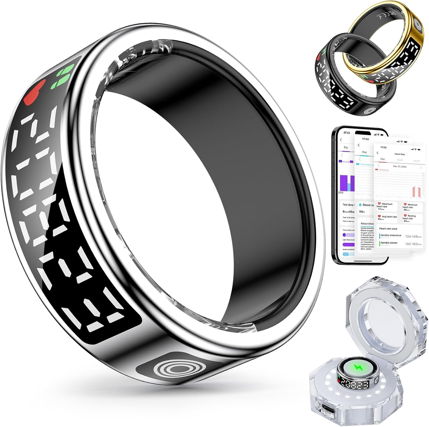 Smart Rings for Women Men, Health Fitness Tracker Ring...
