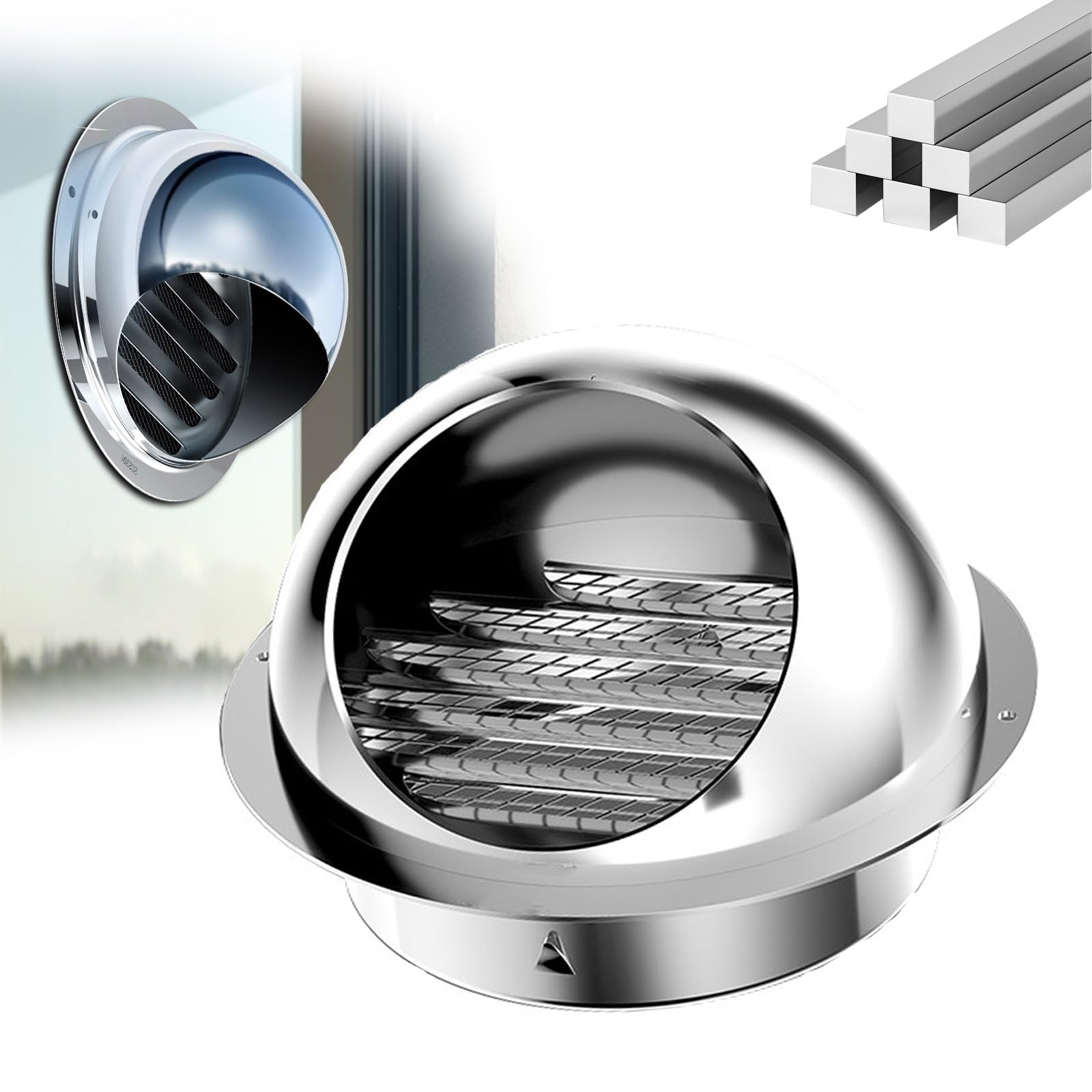 Cúpula de ventilación para tuberías con sistema antirreflujo y rejilla exterior de 130mm 1