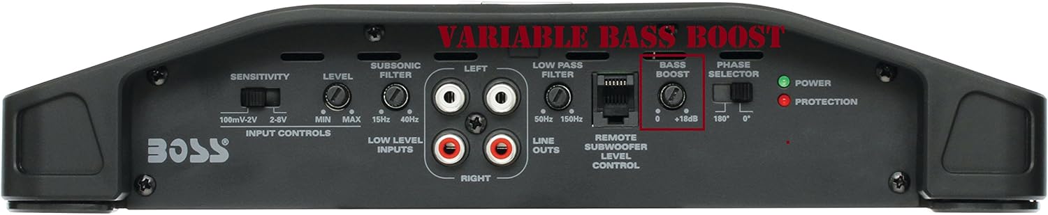 BOSS Audio Systems CER3600D Amplifier control panel with sensitivity, filter, bass boost, and phase controls