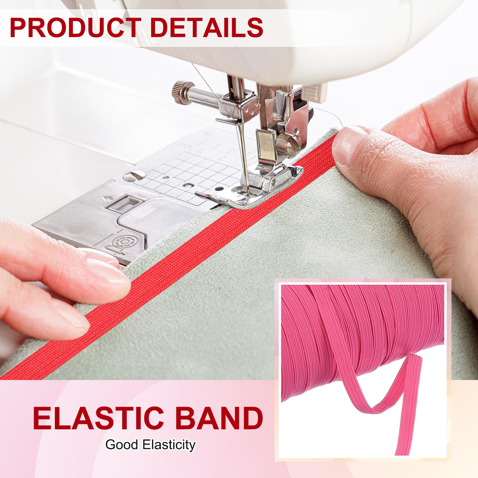 PATIKIL Elastic Bands 6mm x 45 Meters, Polyester Flat Elastic Cord Stretch Strap for Sewing Crafting DIY Bright Pink - Image 4