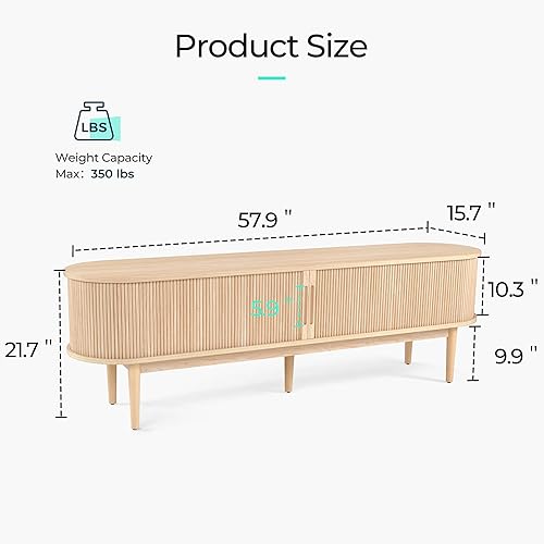 Miniatura 2 de LINSY HOME Soporte de TV para TV de 65 pulgadas, moderno centro de entretenimiento de 58 pulgadas de mediados de siglo con puerta corredera de