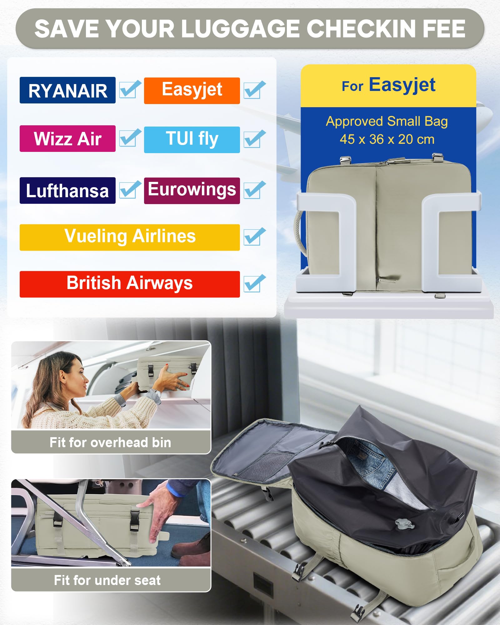 SZLX Plecak Próżniowy Bagaż Podręczny Dla Kobiet, Plecak Z Poduszką i Systemem Próżniowym Do Podróży, Plecak Podróżny Ryanair W Rozmiarze Kabinowym Z Pompką, Wodoodporna Walizka Próżniowa Dla Mężczyzn