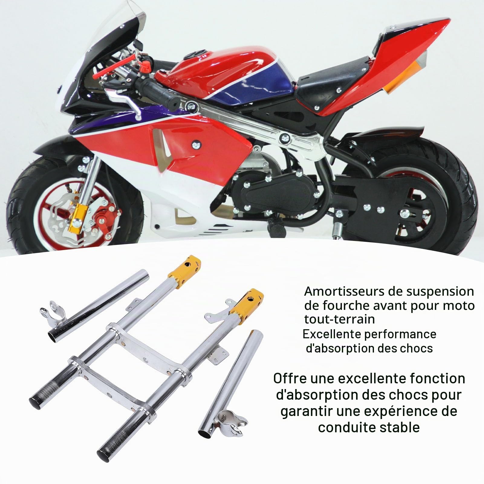 Greensen Suspensions Avant de Moto Tout-terrain, Amortisseurs Métalliques Renforcés Haute Résistance pour Minimoto 47ml 49ml Mini Dirtbike Quad Pocket Bike, avec Biellettes de Direction