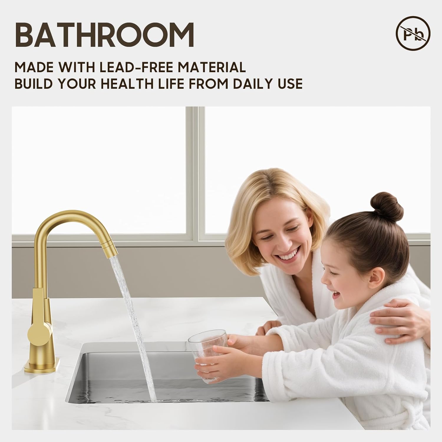 Phiestina Brushed Gold Tall Bathroom Sink Faucet with Pull Down Sprayer, High Arc Single Handle Pull Out Faucet with Pop-Up Drain, 1 or 3 Hole Laundry Bar Basin Faucet with Deck Plate,WE10CL-ZY-BG - Image 5