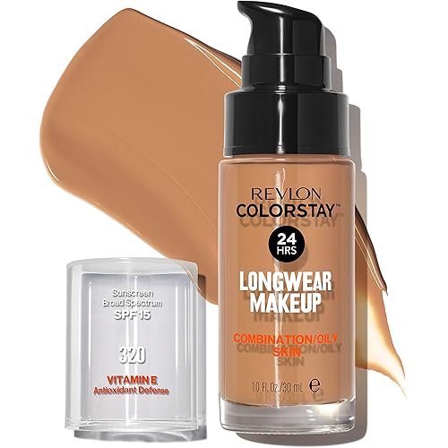 Revlon Liquid Foundation, ColorStay Face Makeup for Combination & Oily Skin, SPF 15, Longwear Medium-Full Coverage with Matte Finish, True Beige (320), 1.0 Oz