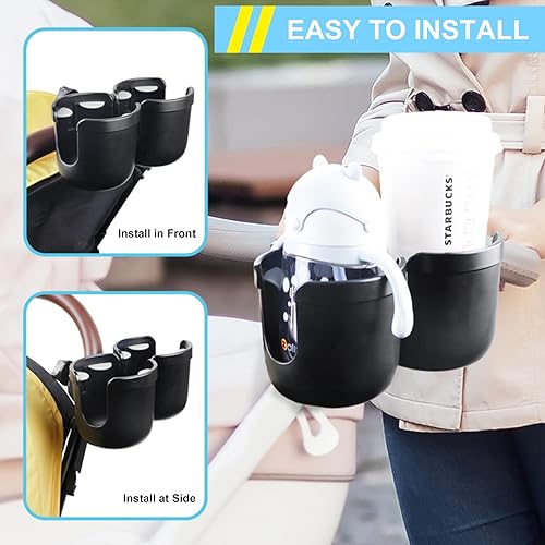 Miniatura 5 de JINKEY Soporte universal de doble taza de rotación de 360 para cochecito de bebé, ajustable 2 en 1 doble soporte para cochecito para bicicleta,