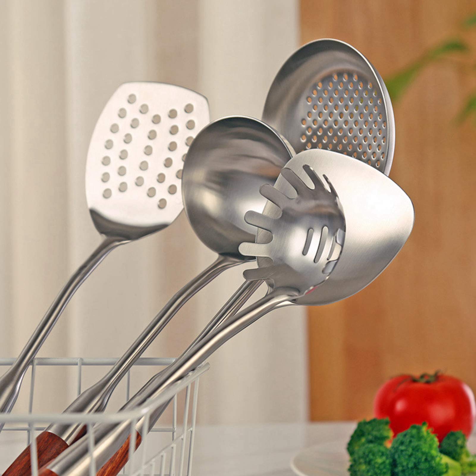 Juego de espátula de cocina, utensilios de cocina con mango de de acero inoxidable para chefs profesionales, cocineros caseros, acero inoxidable 304