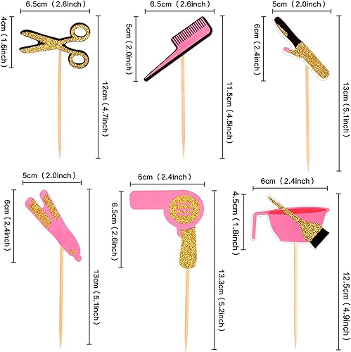 Miniatura 2 de Ercadio Paquete de 36 adornos para cupcakes temáticos de barbería con purpurina dorada para corte de pelo para despedida de soltera, despedidas de