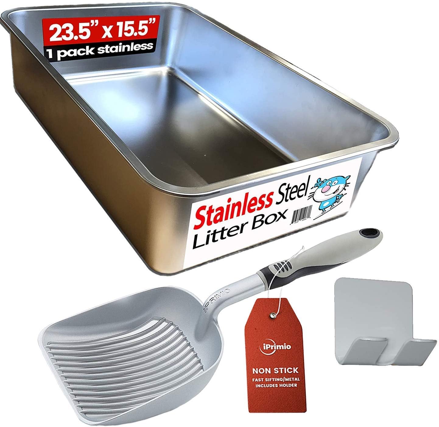 iPrimio Stainless Steel Cat XL Litter Box and Cat Litter