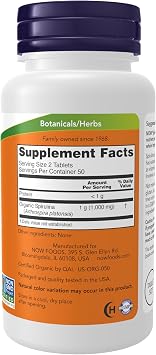 NOW Supplements, Organic Spirulina 500 mg with Vitamins, Minerals and GLA (Gamma-Linolenic Acid), 100 Tablets