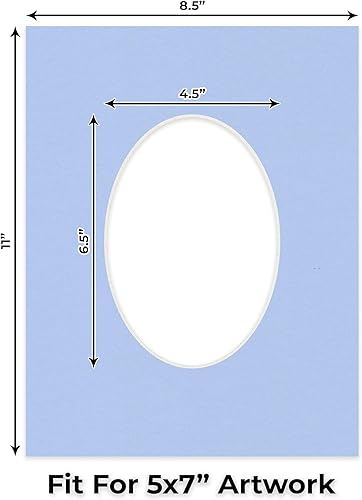 Miniatura 2 de Tapete de 8.5 x 11 pulgadas con corte biselado para fotos de 5 x 7 pulgadas, diseño ovalado, color azul bebé, sin ácidos, mate para proteger tus