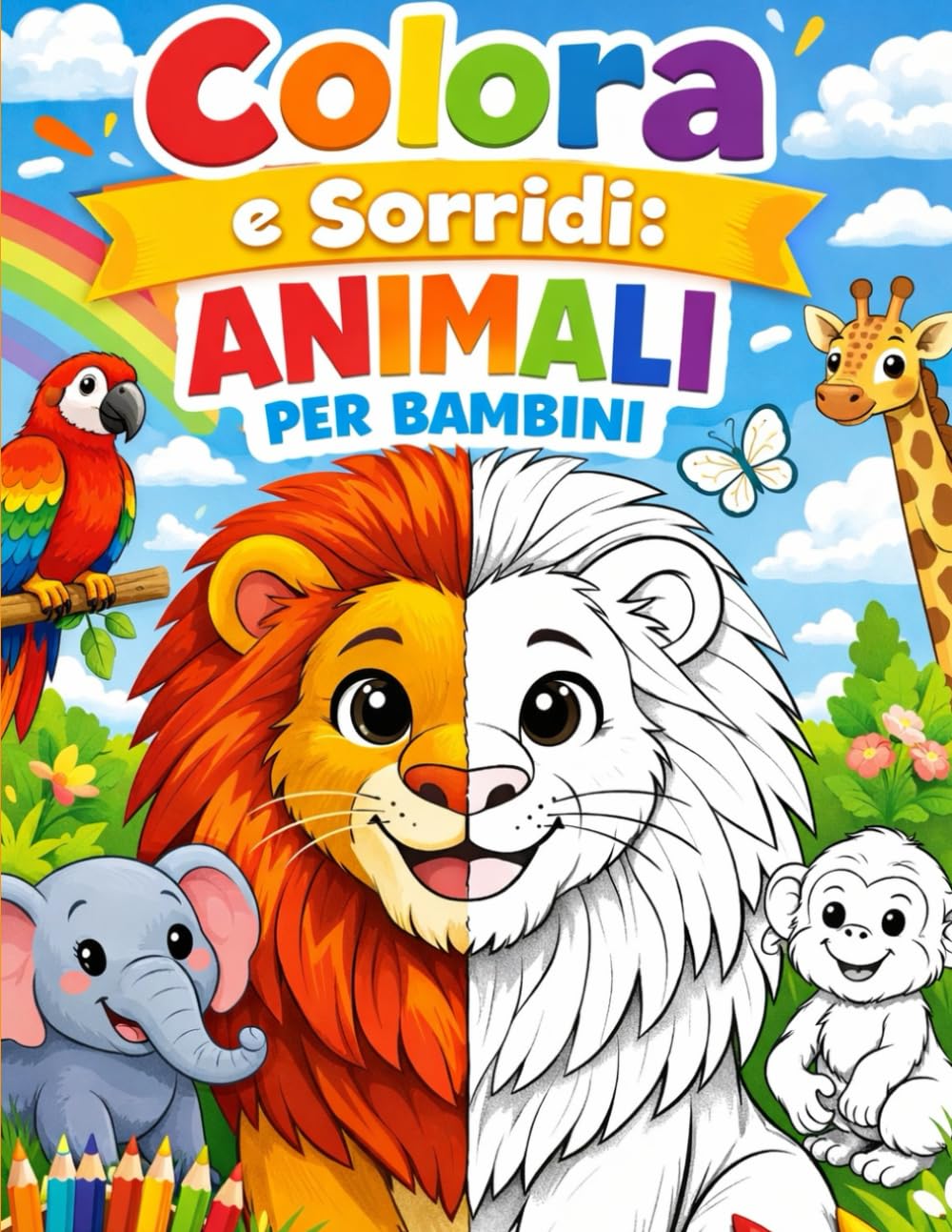 Colora e sorridi: animali per bambini: 35 pagine di divertenti animali da colorare in stile cartoon, con spazio per riscrivere i nomi di ciascun animale