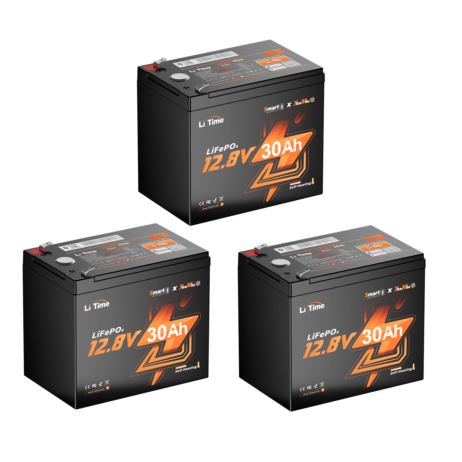 LiTime 12V 30Ah Ice Fishing Portable LiFePO5 Battery for Fish Finder 3Pack