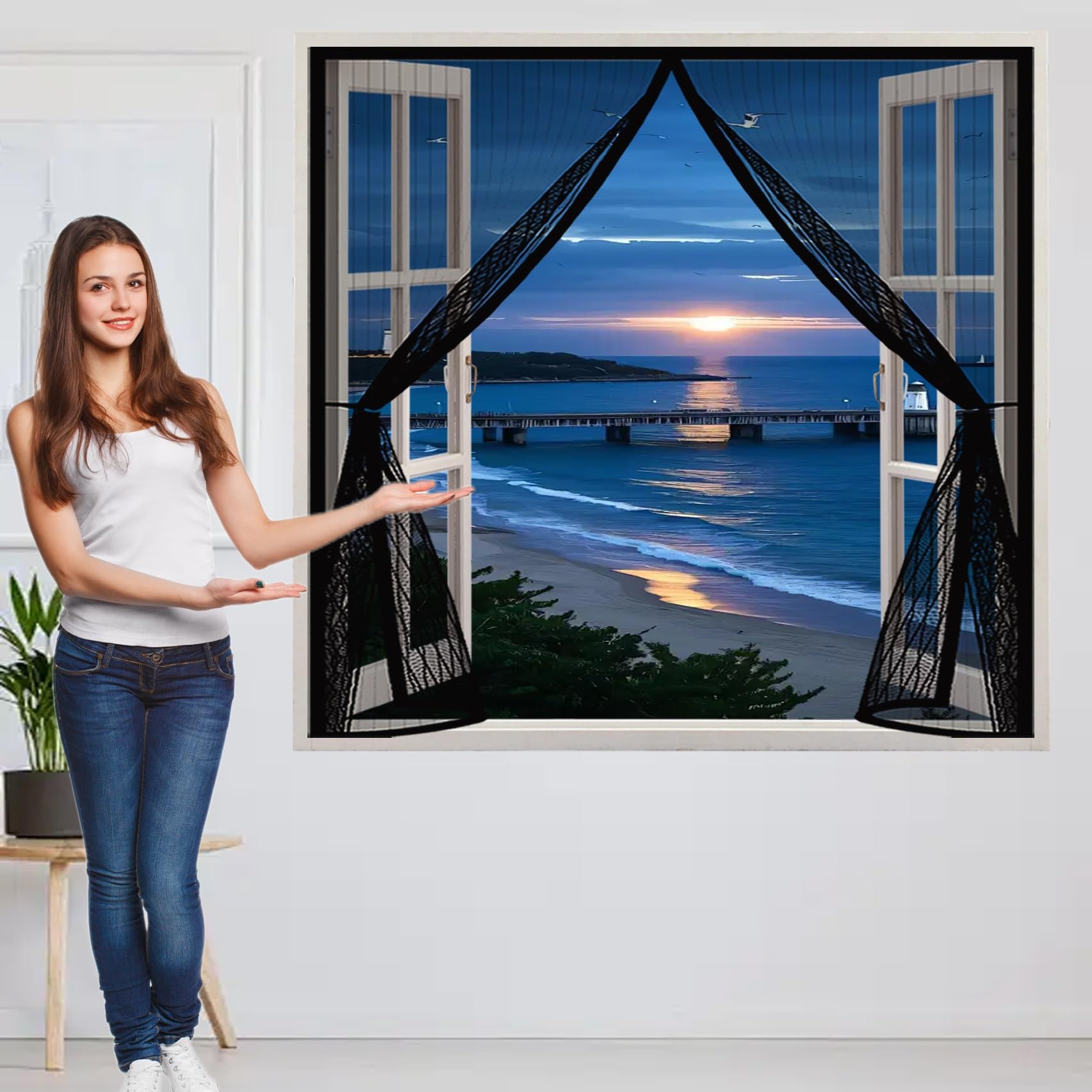 Moustiquaire fenêtre pour porte de balcon noire anti-moustiques 105 x 230 cm aimantée
