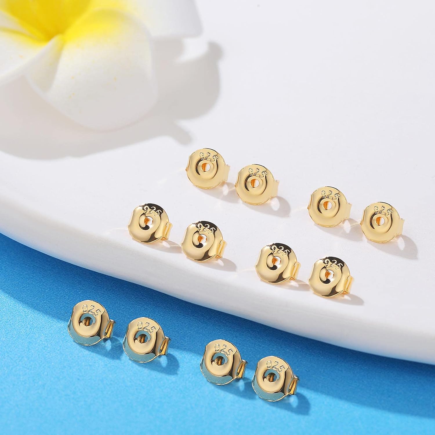 Gold Earring Backs for Studs, Moconar 12 PCS 925 Sterling Silver Earring Backs Replacements, Hypoallergenic Secure Ear Locking Pierced Backings for Studs Gold Color