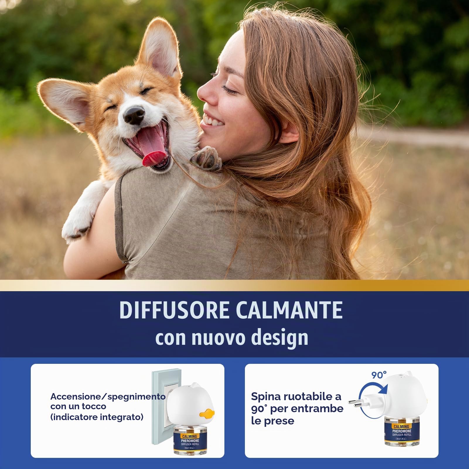 Feromoni per Cani Calmante 3 in 1 Tranquillit Kit(1 Diffusore + 2 Ricaricha 48ml) Calmanti Cane Calm Irrequieti Stressati per Rilassanti E Tranquillanti Cani Diffusore 60 Giorni Sapore Di Insapore