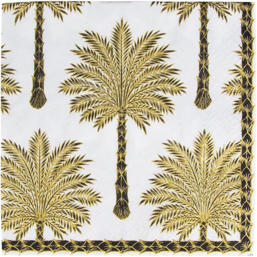 Caspari Grand Palms Paper Luncheon Napkins in Black - Four Packs of 20