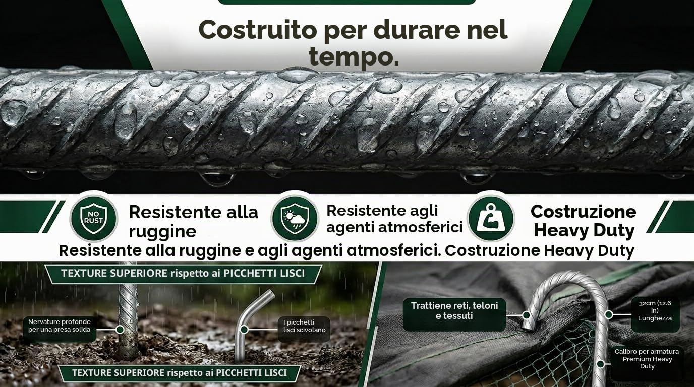 Picchetti per tenda zincati resistenti (zincati, 64 pezzi)