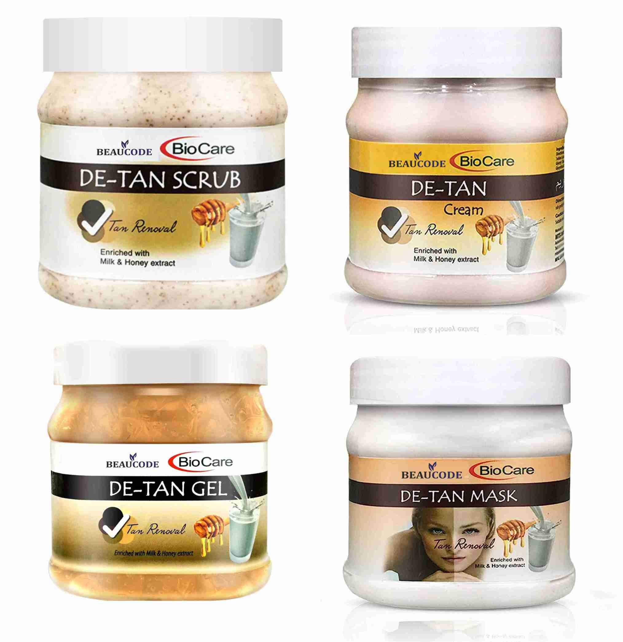 Beaucode BioCare De Tan Facial Kit Cream-Mask-Gel-Scrub 250gm Each(Pack of 4) For Women & Men For All Skin Types No Paraben||No SLS|| No Sulphate & Cruelty Free