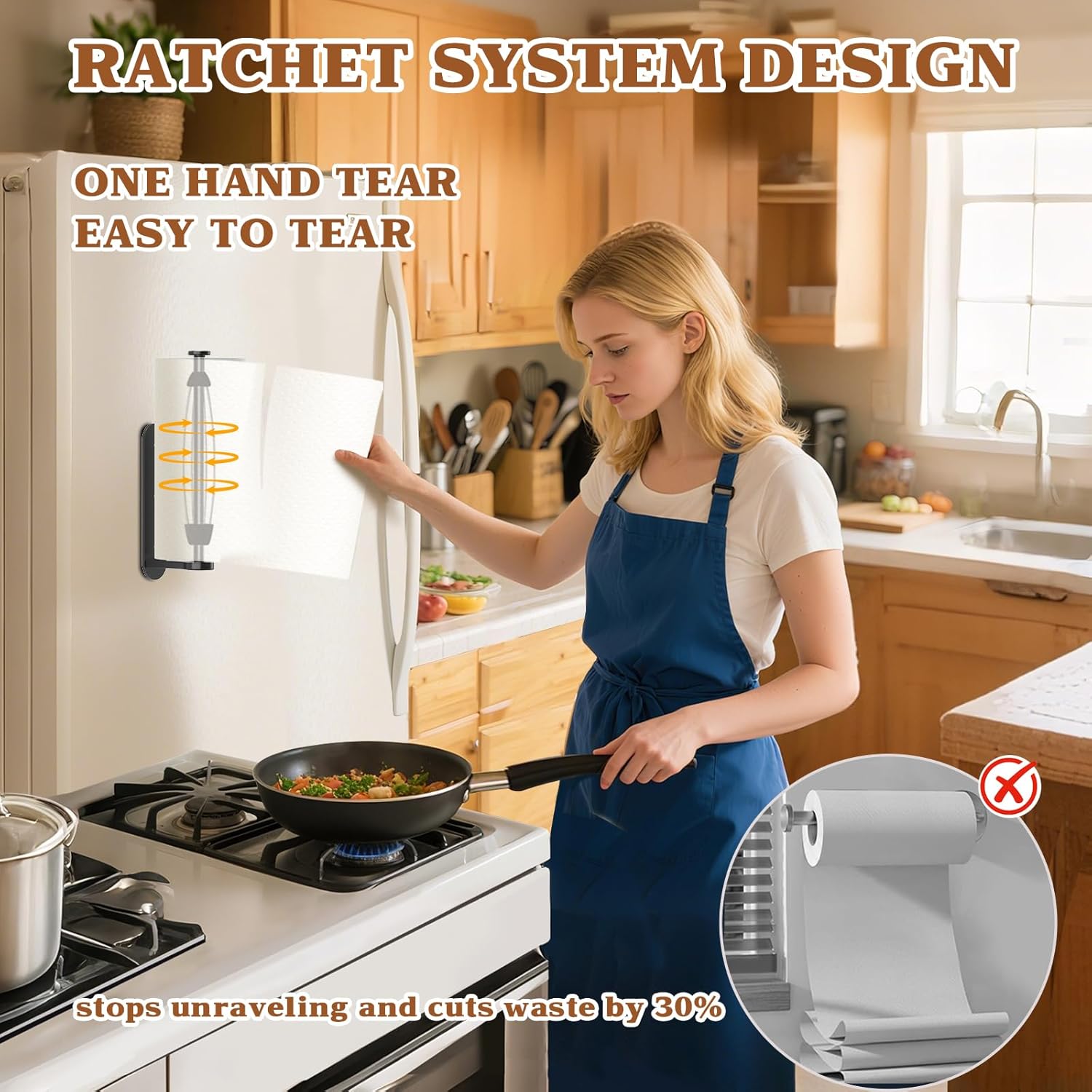 Swaitee Magnetic Paper Towel Holder for Fridge, Under Cabinet Paper Towel Holder Wall Mount, Self Adhesive No Drill, One Hand Tear Ratchet, Fits Jumbo Rolls, Black for Kitchen RV Garage