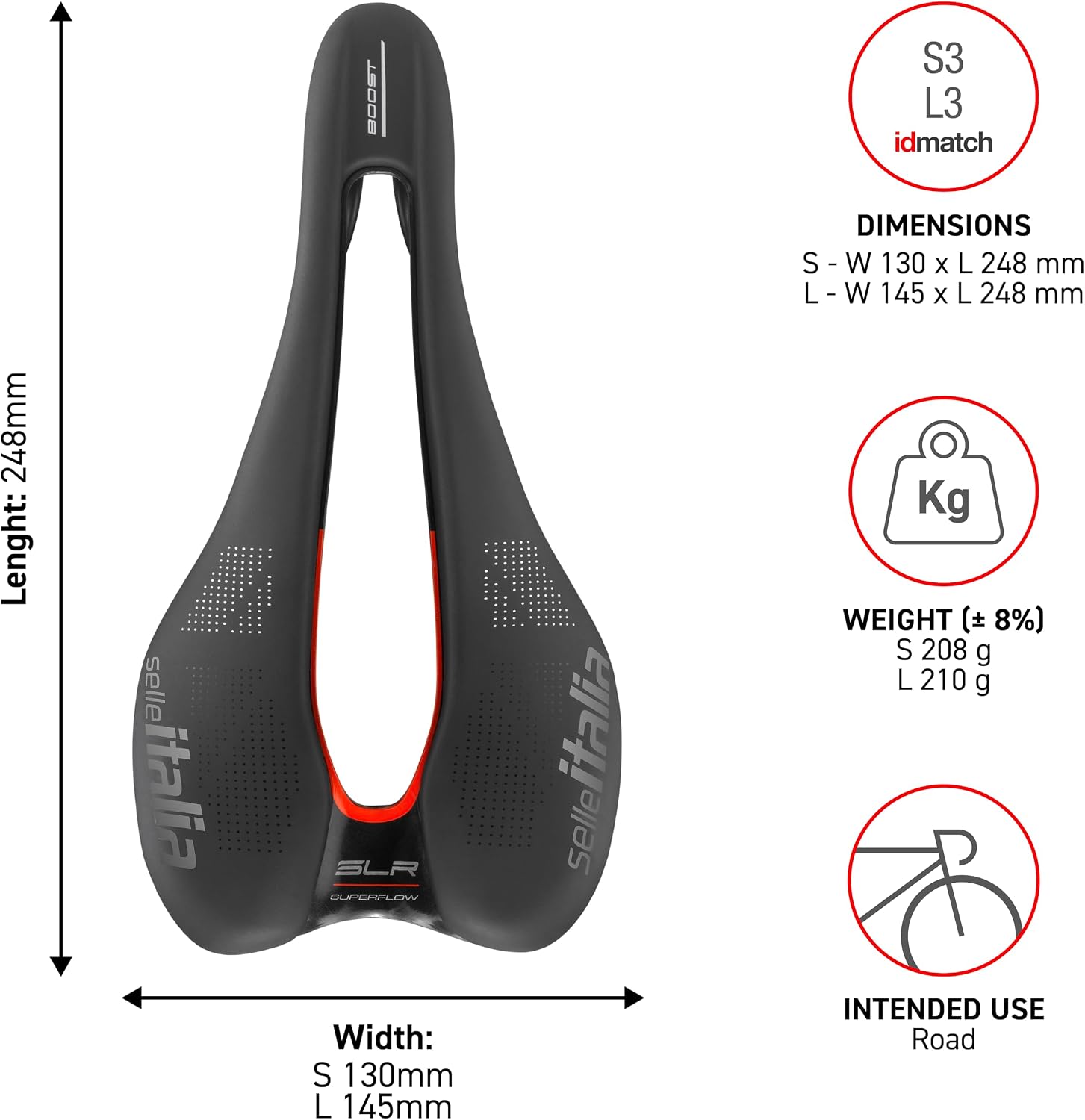 Selle Italia SLR Boost KC TM Superflow - Fahrradsattel mit klassischem SLR-Design, bequemer Rennradsattel aus Gel und Superflow-Loch, Chrom-Mangan- Rahmen