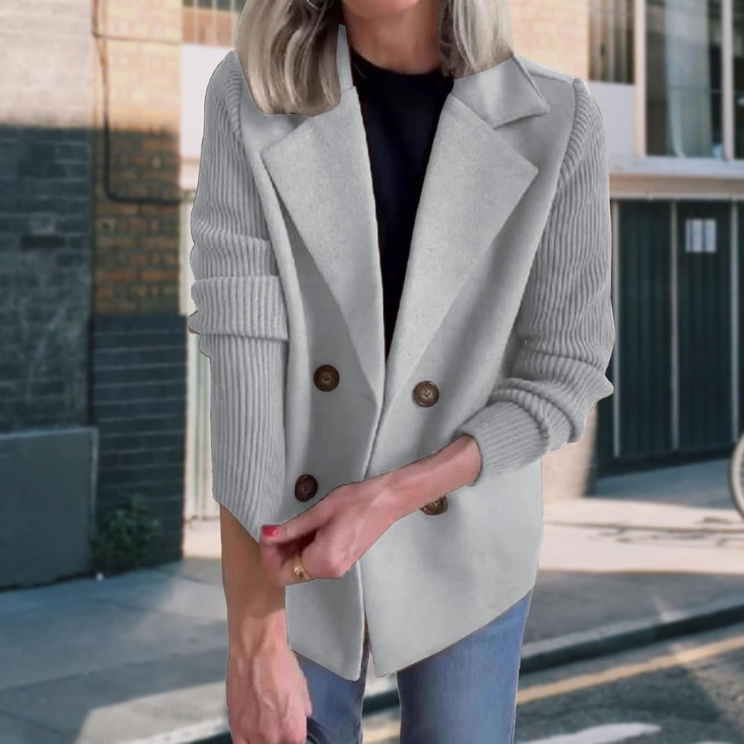 Womens Wool Blend Blazer Jacket Business Single Breasted Lapel Cardigans Fall Winter Casual Long Sleeve Trench Coats