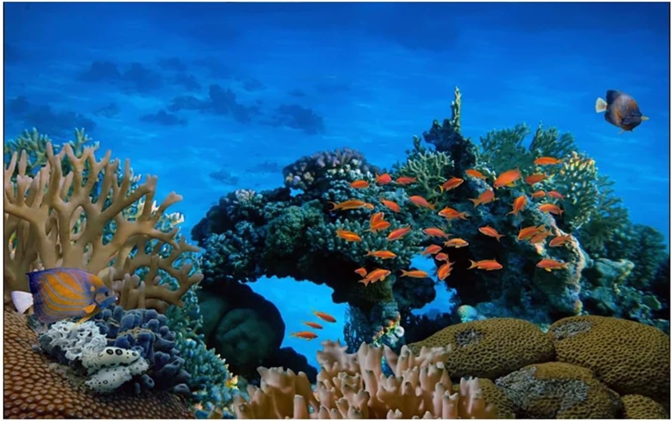 Aquarium Background Sticker Blue Coral Poster Fish Tank Decoration Self Adhesive Wallpaper Background(54x122cm)