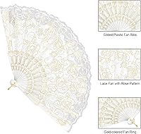 Vista 2 de Handheld Chinese Folding Fan Lace Hand Fans for Women Foldable Bulk for Party Wedding Church Dancing (White)