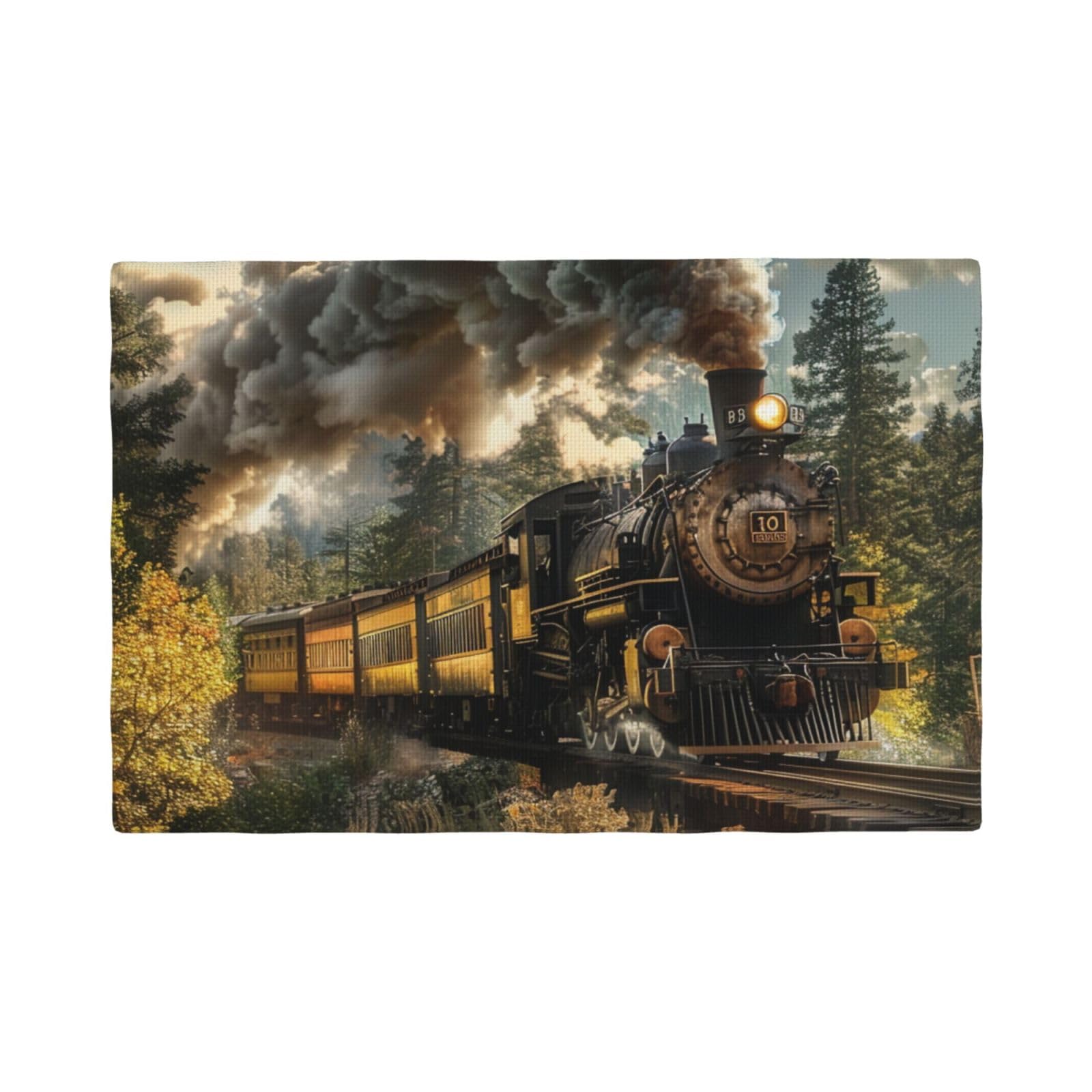 Steam Train Print Placemats Set, Heat Resistant Washable Placemat 12x18in Table Mats for Party Kitchen Dining Table Decoration Indoor Outdoor, Six Piece