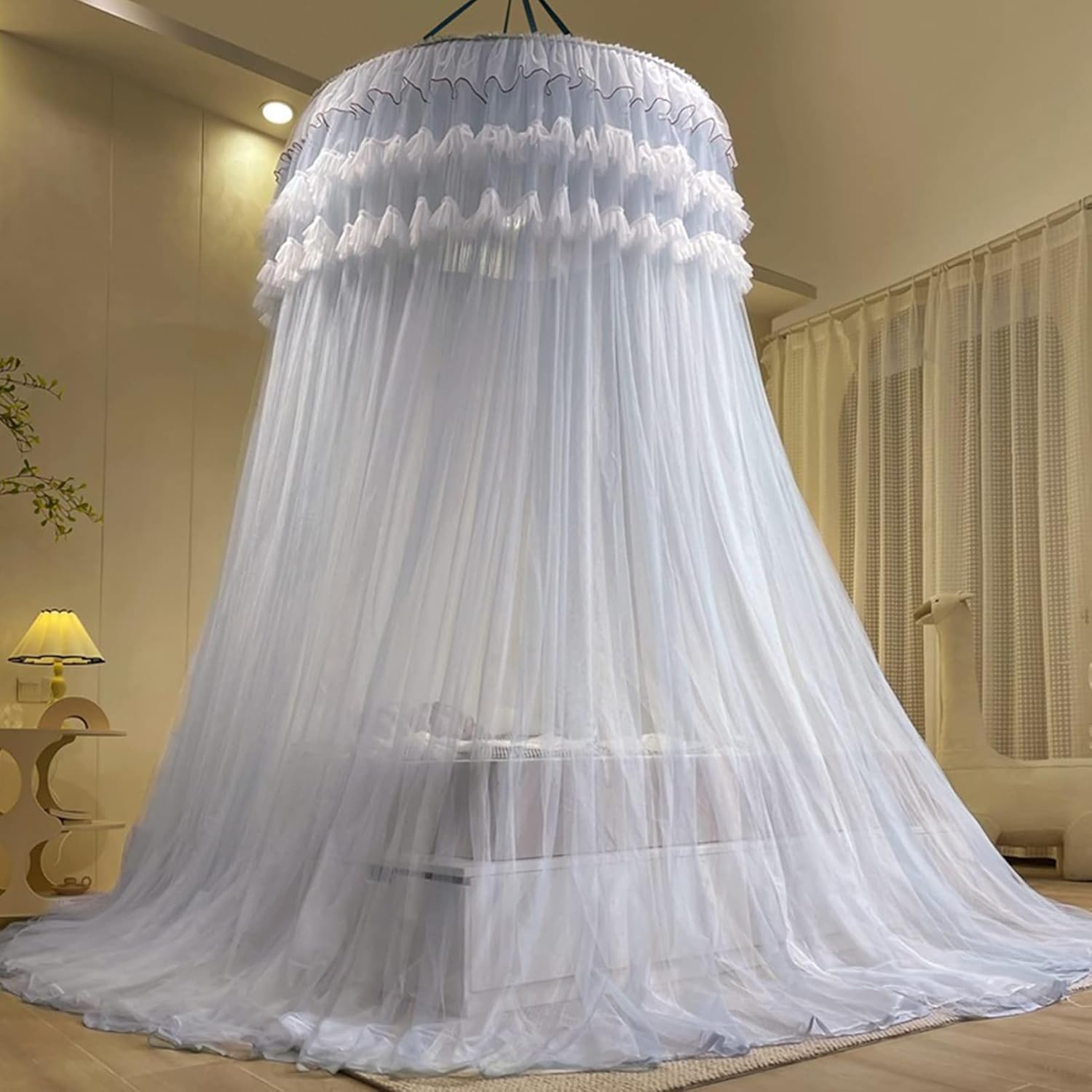 Canopy Bed Frame Curtains Mosquito Net Bed Canopy Hanging Curtain Netting for Kids Cribs Adult Double Layer Princess Round Dome Canopy Bed Curtain,Purple