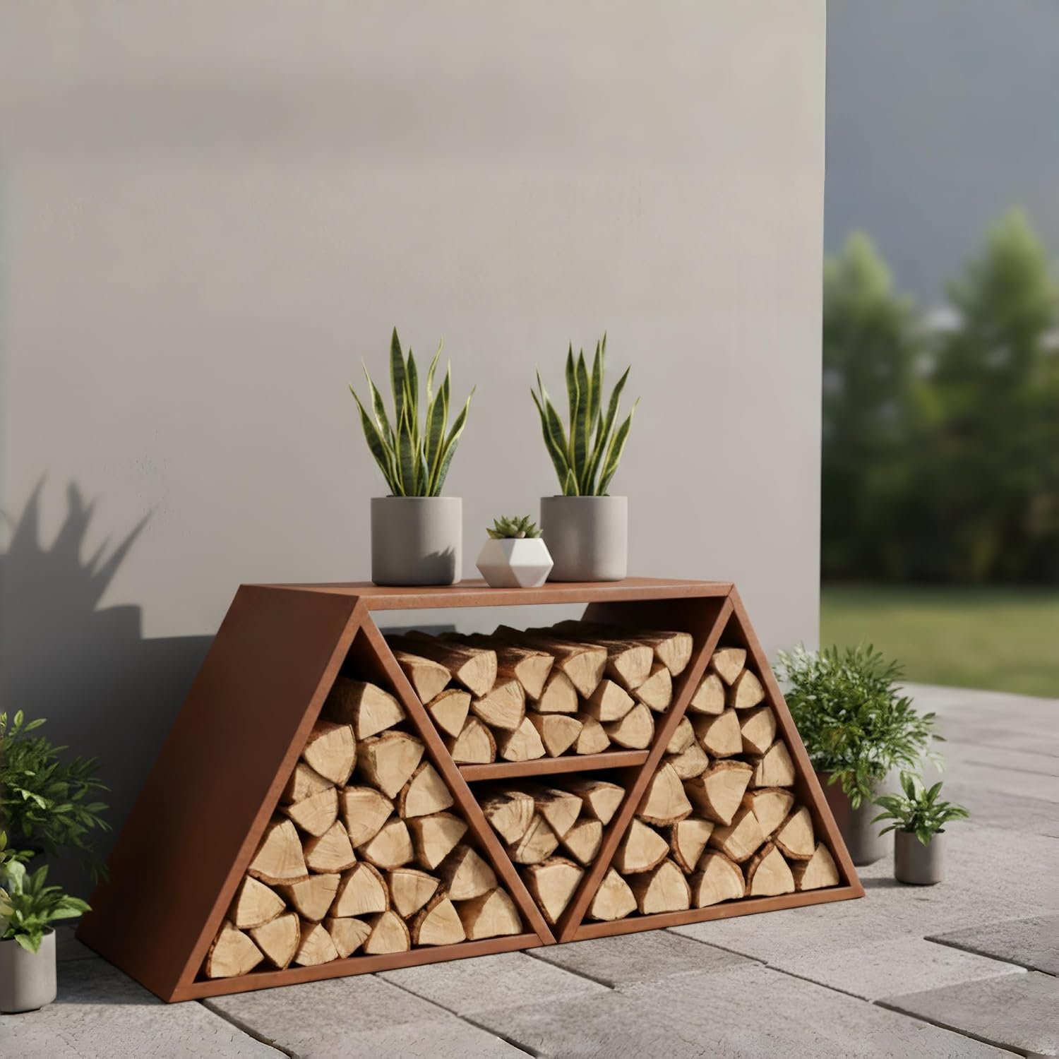 Decoroca Corten Steel Firewood Rack Outdoor Indoor, Heavy Duty Log Holder Stand for Fireplace, Weathering Steel Industrial Sturdy Storage Organizer Racks for Patio & Deck