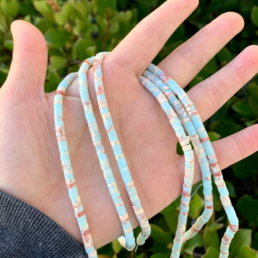 1 Strand Adabele Natural Blue Impression Aqua Terra Jasper Healing Gemstone 4mm Small Heishi Loose Beads Tube Rondelle Gem Stone Spacer (165-175pcs) for Jewelry Making GH-C6