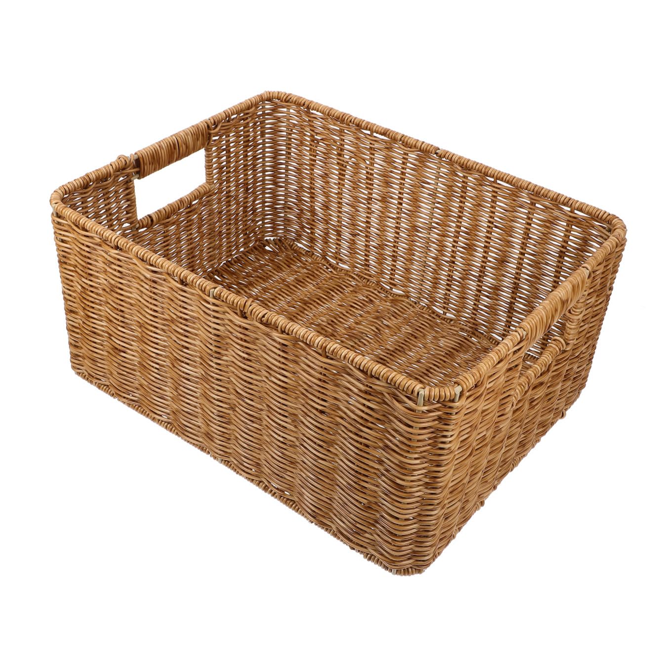 Panier de rangement imitation rotin tressé grand format 34x26x16 cm avec poignées