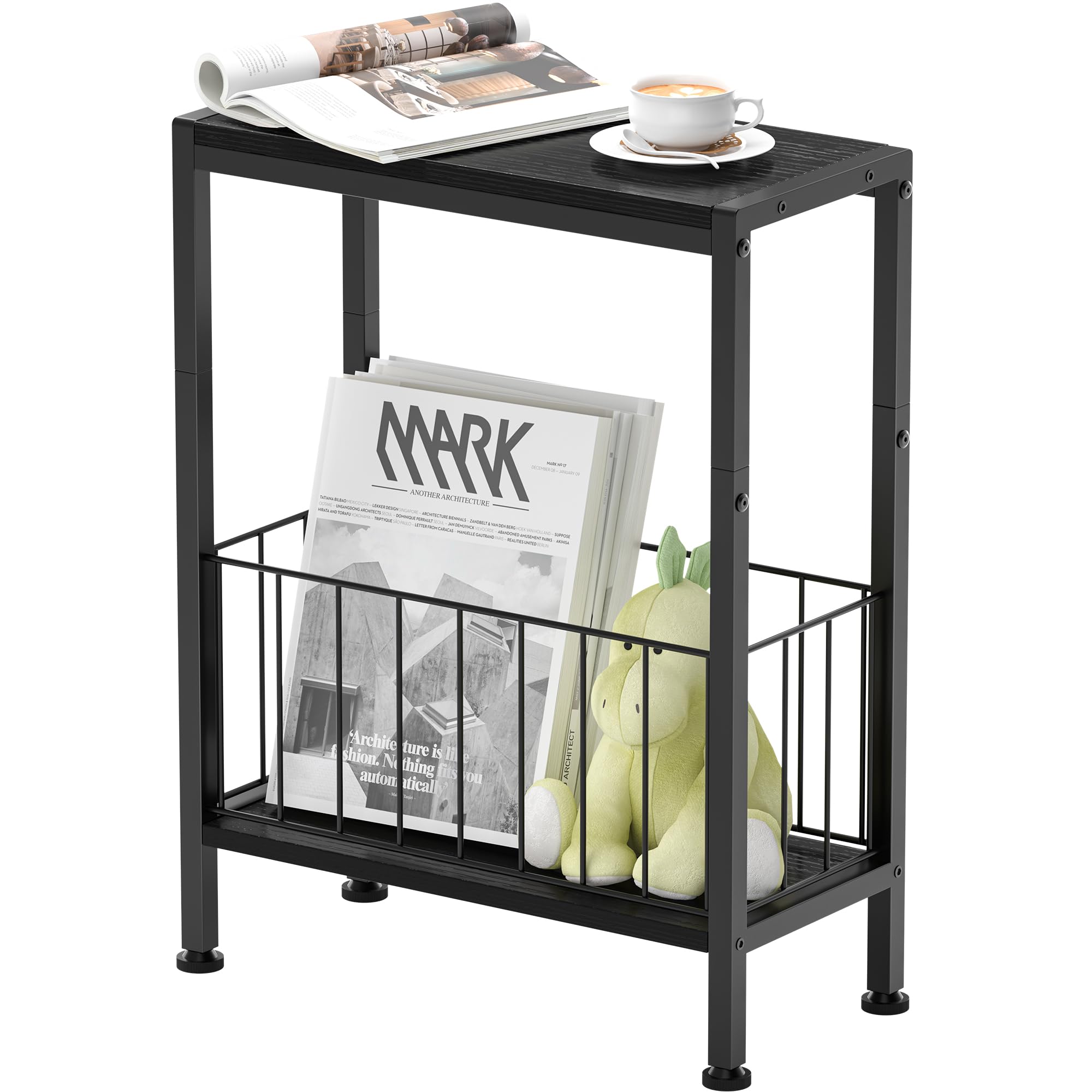Vantimo Small Side Table with Magazine Rack, 2-Tier Narrow Bedside Table with Storage, End Table for Living Room Office Bedroom Bathroom (Black) — image 1