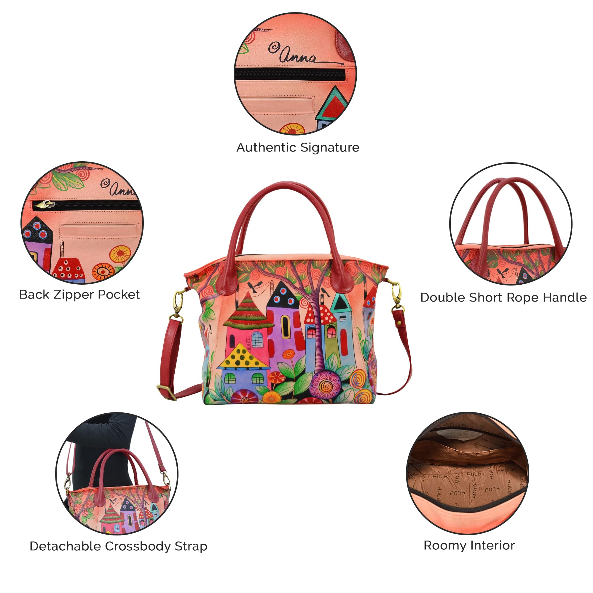 Anna by Anuschka womens Anna Anuschka, Handpainted Leather Slouch Tote Bag-village of Dream Shoulder Handbag, Village Dream, One Size US