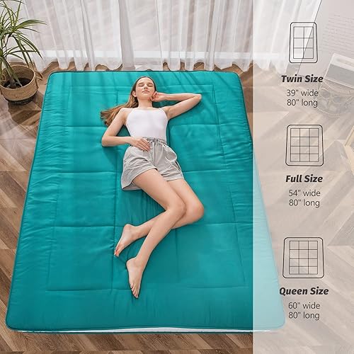 Miniatura 56 de MAXYOYO - Colchón tipo futón japonés, acolchado, para cama, extra grueso, plegable, transpirable, tumbona para el suelo, cama de invitados para Azul