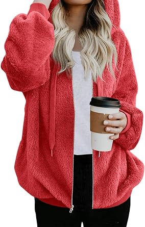 Nirovien Womens Sherpa Jacket Oversized Fleece Jackets Fuzzy Zip Up Hoodie