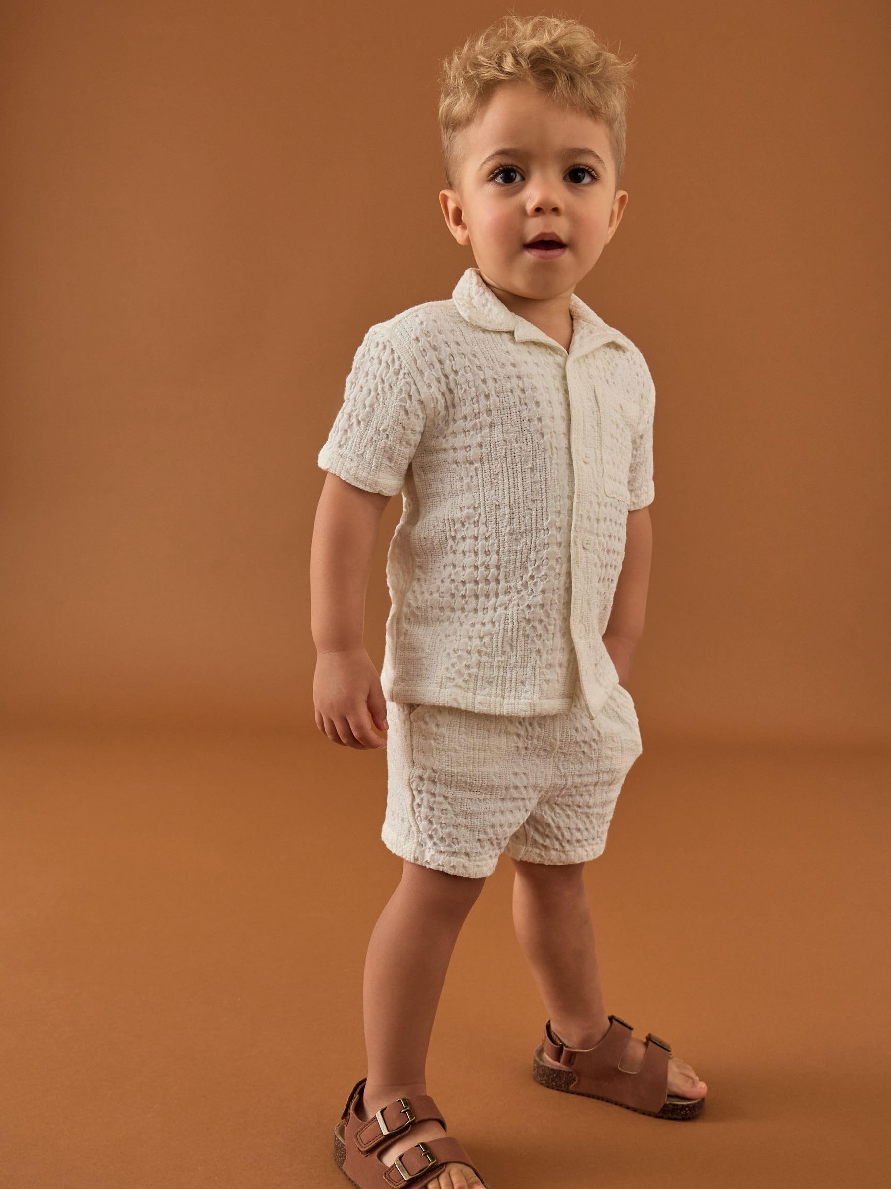 NEXT Garçon Ensemble short et chemise texturée à manches courtes et col à revers